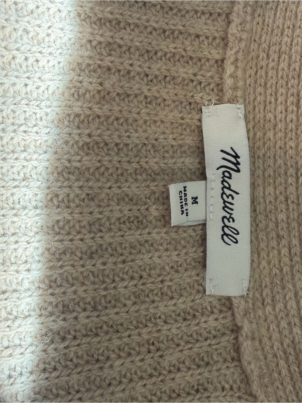 Madewell Wool Cashmere Cropped Taupe Ribbed V-Neck Button Cardigan - Picture 3 of 6